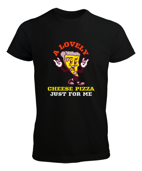 Tisho - Benim için harika peynirli bir pizza Pizza ve fast food severler için özel tasarım kalpten kaşar ve Siyah Erkek Tişört