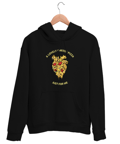 Tisho - Benim için harika peynirli bir pizza Pizza ve fast food severler için özel tasarım kalpten kaşar ve Siyah Unisex Kapşonlu Sweatshirt