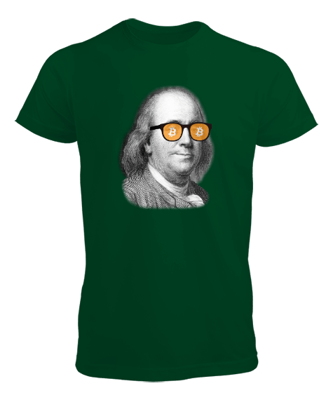 Tisho - Benjamin Bitcoin Franklin v1T Green Erkek Tişört