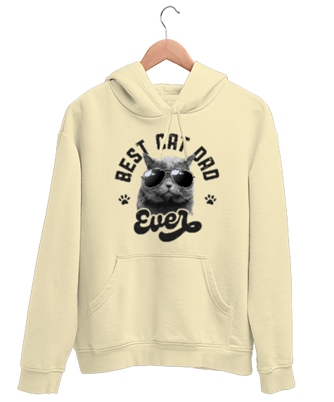 Tisho - Best Cat Dad Ever Babalar Günü Tasarımı Krem Unisex Kapşonlu Sweatshirt
