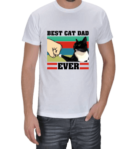 Tisho - Best Cat Dad Ever Beyaz Erkek Tişört