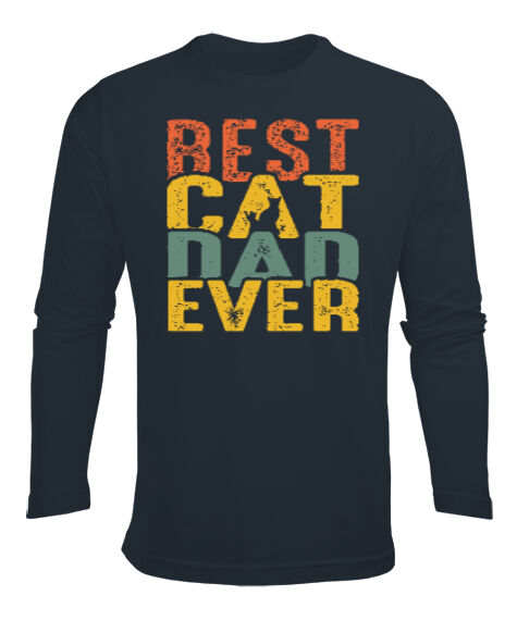 Tisho - Best Cat Dad Ever V1 Füme Erkek Uzun Kol Yazlık Tişört