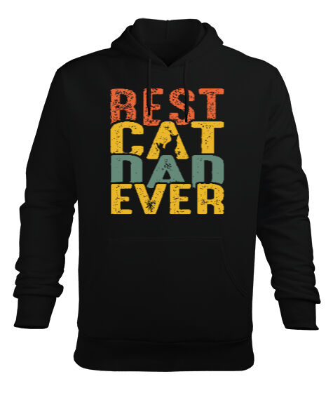 Tisho - Best Cat Dad Ever V1 Siyah Erkek Kapüşonlu Hoodie Sweatshirt