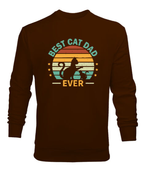 Tisho - Best Cat Dad Ever V2 Kahverengi Erkek Sweatshirt