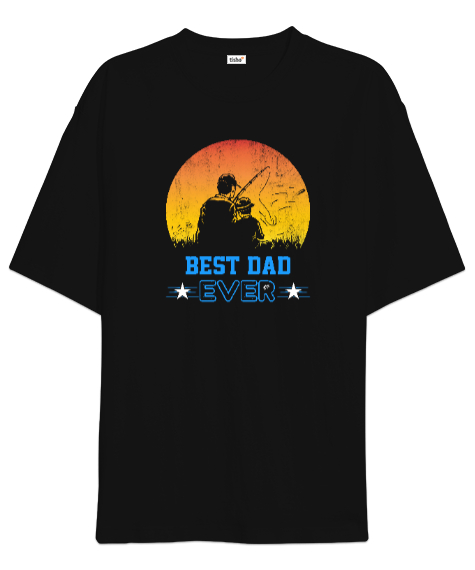 Tisho - Best Dad Ever - Baba ve Çocuk Aktivite Siyah Oversize Unisex Tişört