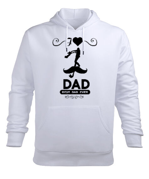 Tisho - Best Dad Ever - En İyi Baba - Beyaz Erkek Kapüşonlu Hoodie Sweatshirt