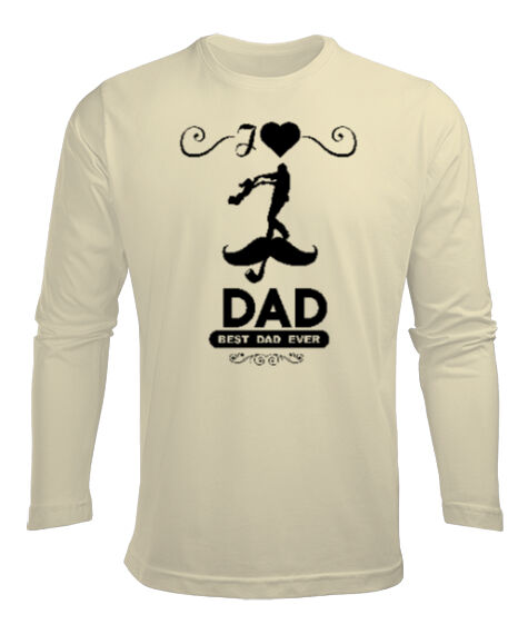 Tisho - Best Dad Ever - En İyi Baba - Krem Erkek Uzun Kol Yazlık Tişört