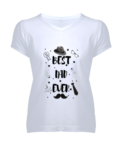 Tisho - Best Dad Ever Kadın V Yaka Tişört