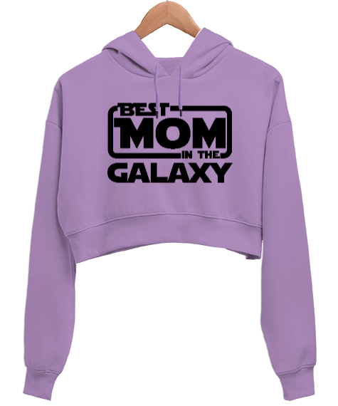 Tisho - Best Mom in the Galaxy Lila Kadın Crop Hoodie Kapüşonlu Sweatshirt
