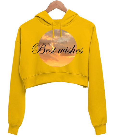 Tisho - Best Wishes gün batımı aesthetic Kadın Crop Hoodie Kapüşonlu Sweatshirt