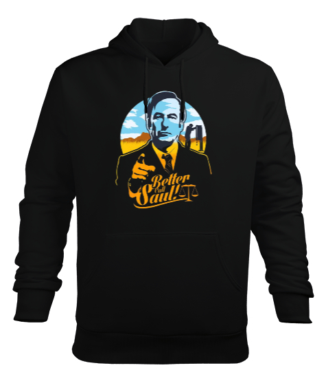 Tisho - Better Call Saul Tasarım Baskılı Siyah Erkek Kapüşonlu Hoodie Sweatshirt