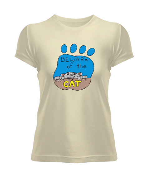 Tisho - Beware Of The Cat - Kediye Dikkat Krem Kadın Tişört