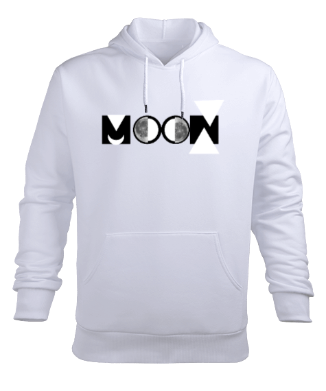 Tisho - Beyaz baskı üzerine MOON logolu tasarım Erkek Kapüşonlu Hoodie Sweatshirt