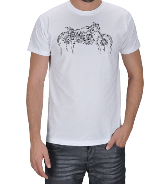 Tisho - beyaz çizgili motor Erkek Tişört