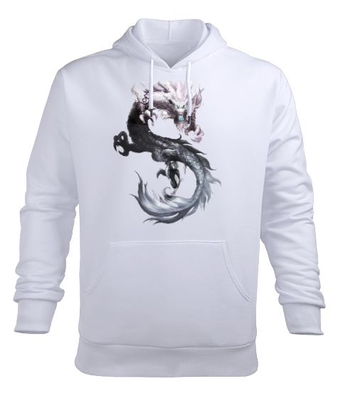 Tisho - BEYAZ EJDERHA Beyaz Erkek Kapüşonlu Hoodie Sweatshirt