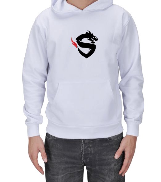Tisho - Beyaz Ejderha Desenli Sweatshirt Erkek Kapşonlu