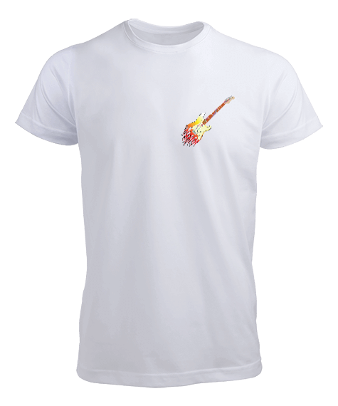 Tisho - beyaz gitar desenli tshirt Erkek Tişört