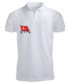 Tisho - Beyaz Göktürkçe Türk Baskılı Tişört Erkek Kısa Kol Polo Yaka