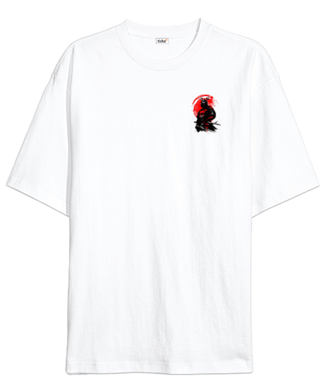 Tisho - Beyaz Samurai Baskılı Oversize Unisex Tişört Oversize Unisex Tişört