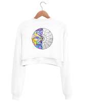 Beyaz Uzun Kollu Tasarım Beyaz Kadın Crop Sweatshirt - Thumbnail