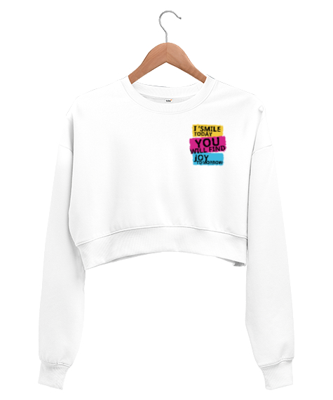 Tisho - Beyaz ve canlı renklerle ve motivasyon ifadeleriyle Beyaz Kadın Crop Sweatshirt