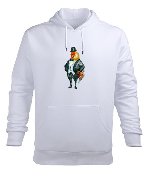 Tisho - beyefendi horoz Beyaz Erkek Kapüşonlu Hoodie Sweatshirt