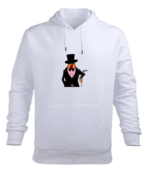 Tisho - beyefendi horoz Beyaz Erkek Kapüşonlu Hoodie Sweatshirt