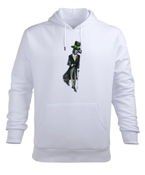 Tisho - beyefendi karga Beyaz Erkek Kapüşonlu Hoodie Sweatshirt