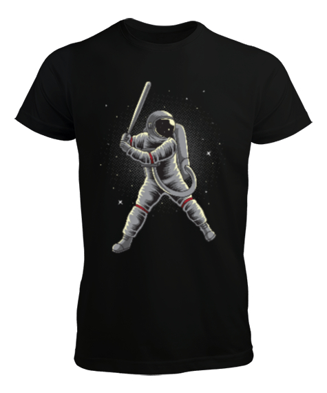 Tisho - Beysbol Oynayan Astronot - Astronaut playing Baseball Baskılı Siyah Erkek Tişört