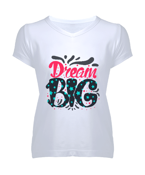 Tisho - Big Dream Baskılı Kadın V Yaka Tişört