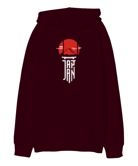 Tisho - Big Japan - Japonya Bordo Oversize Unisex Kapüşonlu Sweatshirt