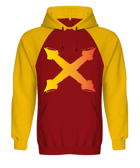 Tisho - BIG X Kırmızı/Sarı Orjinal Reglan Hoodie Unisex Sweatshirt