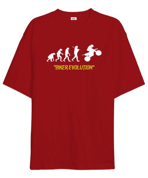 Tisho - Biker Evolution - Sürücü Evrimi Kırmızı Oversize Unisex Tişört