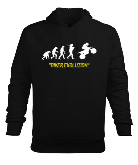 Tisho - Biker Evolution - Sürücü Evrimi Siyah Erkek Kapüşonlu Hoodie Sweatshirt