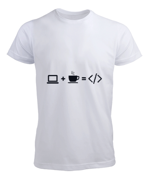 Tisho - Bilgisayar Kahve Kodlar Beyaz Erkek Tişört