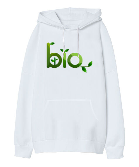 Tisho - Bio - Save World Beyaz Oversize Unisex Kapüşonlu Sweatshirt