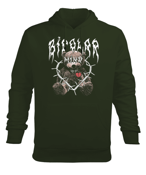 Tisho - Bipolar Mind Bear Tasarım Baskılı Erkek Kapüşonlu Hoodie Sweatshirt