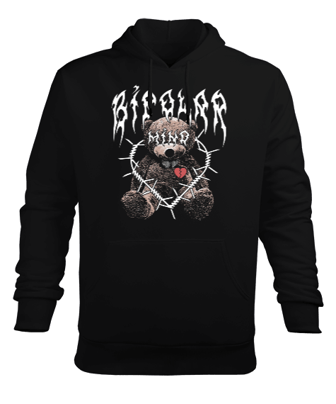 Tisho - Bipolar Mind Bear Tasarım Baskılı Erkek Kapüşonlu Hoodie Sweatshirt