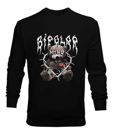 Tisho - Bipolar Mind Bear Tasarım Baskılı Erkek Sweatshirt
