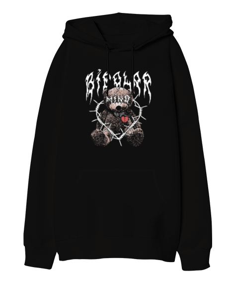 Tisho - Bipolar Mind Bear Tasarım Baskılı Oversize Unisex Kapüşonlu Sweatshirt