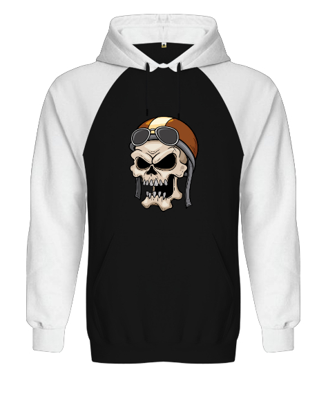 Tisho - Bir Şapka İle Kafatası İskelet Kafa Siyah/Beyaz Orjinal Reglan Hoodie Unisex Sweatshirt