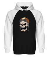 Bir Şapka İle Kafatası İskelet Kafa Siyah/Beyaz Orjinal Reglan Hoodie Unisex Sweatshirt - Thumbnail