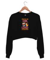 Bir Zamanlar Kedi ve Kitap Seven Kız - Book - Cat Siyah Kadın Crop Sweatshirt - Tisho