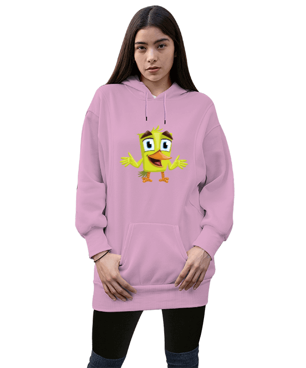 Tisho - Bird Kadın Uzun Hoodie Kapüşonlu Sweatshirt