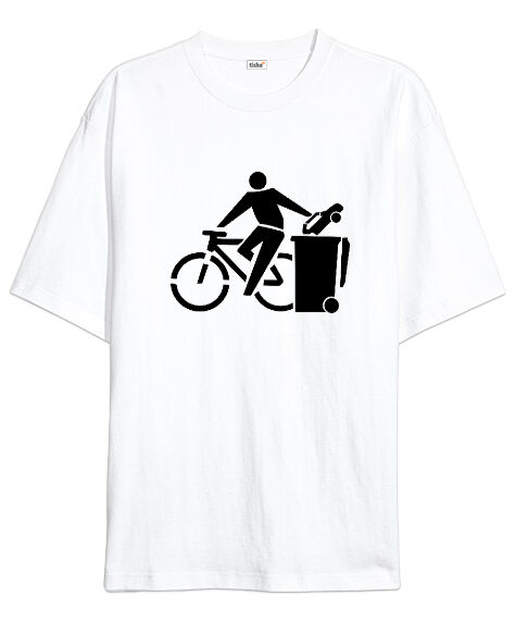 Tisho - Bisiklet - Arabalar Çöpe- Beyaz Oversize Unisex Tişört