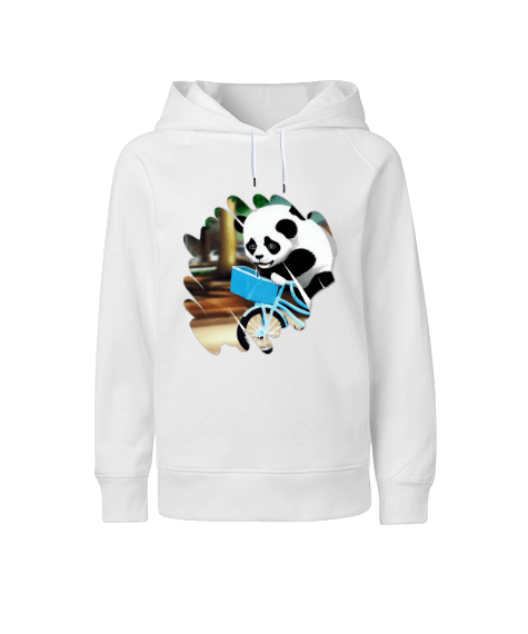 Tisho - BİSİKLET SÜREN PANDA Çocuk Unisex Hoodie Kapüşonlu