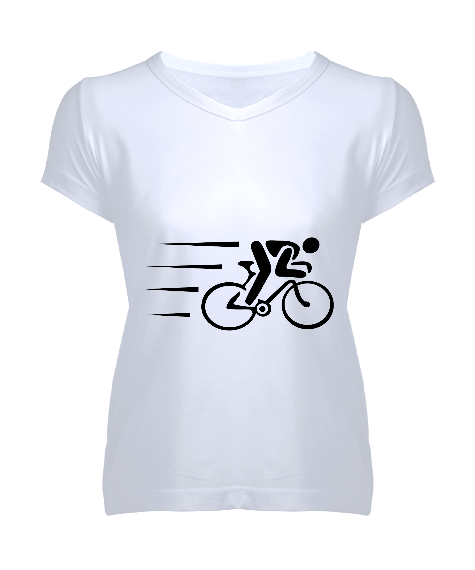 bisiklet tasarımlı Kadın V Yaka Tişört