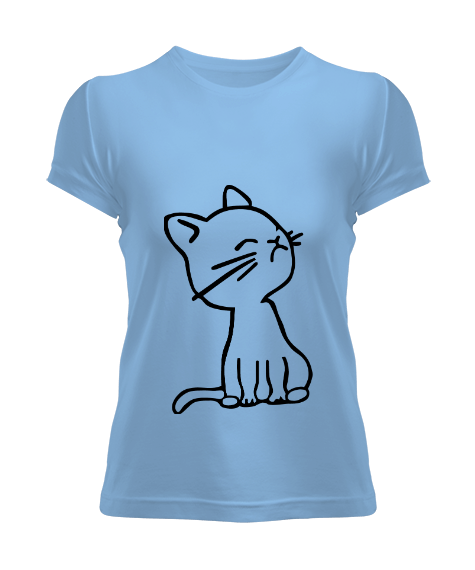 Tisho - bisiklet yaka kedi modelli kısa kollu tişört Kadın Tişört