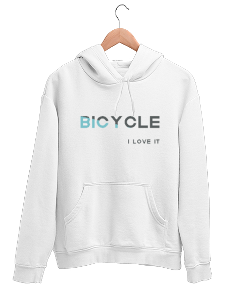 Tisho - Bisiklet yazısı Beyaz Unisex Kapşonlu Sweatshirt