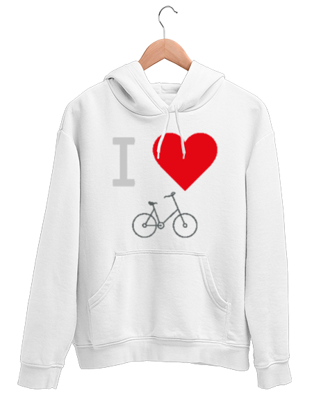 Tisho - Bisikleti seviyorum Beyaz Unisex Kapşonlu Sweatshirt